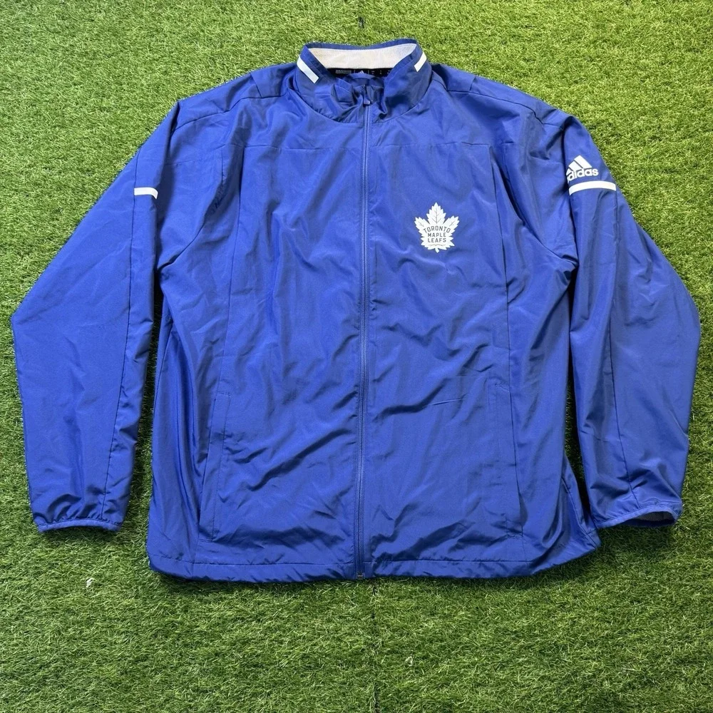 Toronto Maple Leafs Jacket Mens XL Adidas Windbreaker Blue Full Zip Pullover EUC